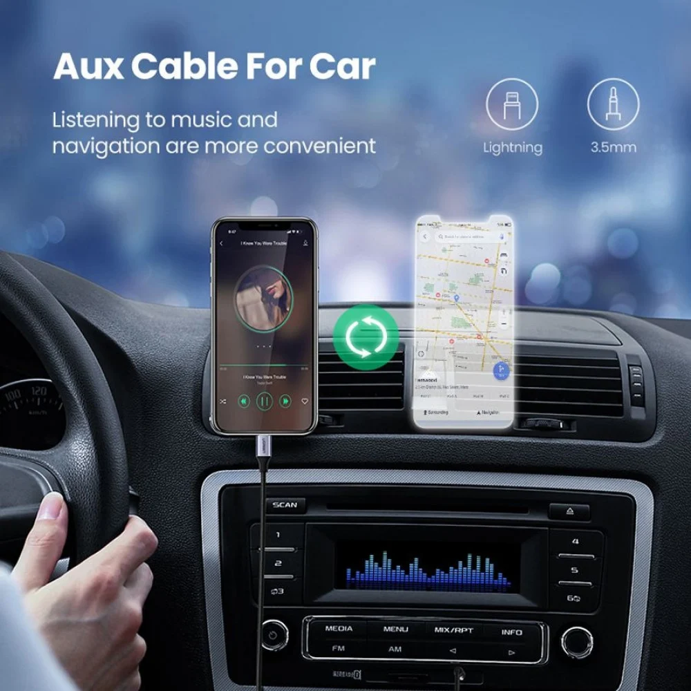 وصلة سماعة للايفون منفذ أي يو اكس بطول 1 متر - اسود - UGREEN