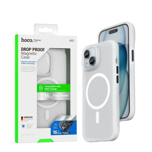 غلاف حماية AS2 مقاوم للصدمات ماق سيف للايفون - شفاف مطفي أبيض - hoco