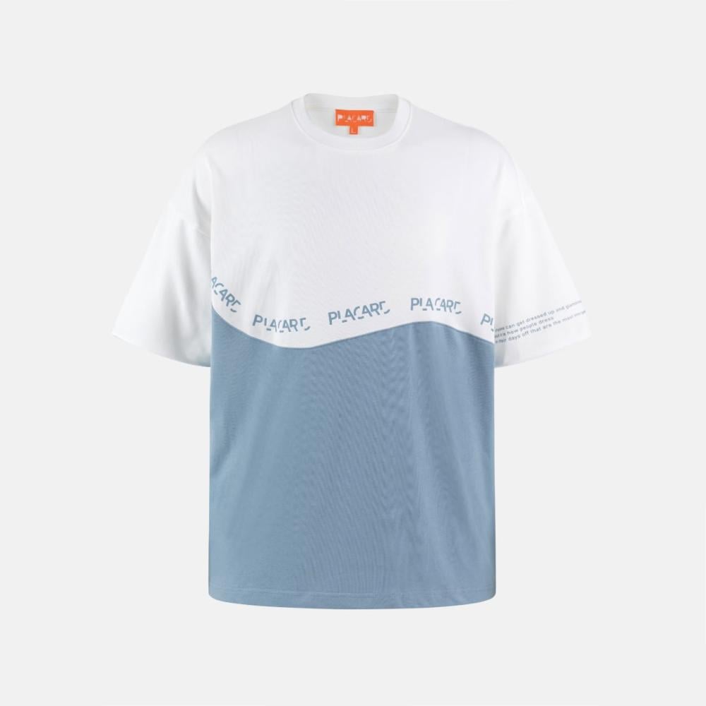 Oversized Color Block T-Shirt in Light Blue White