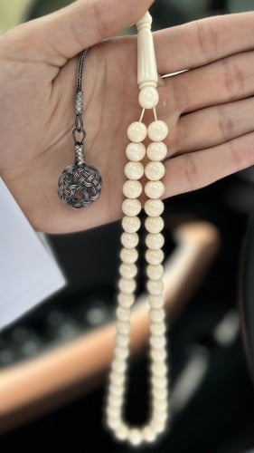 سبحة بكلايت حليبي - طربزونة فضة