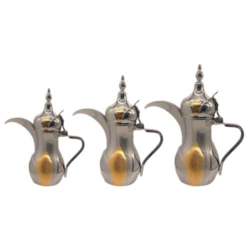 طقم دلال قهوة السيف الأندونيسي 3 قطع نيكل مع ذهبي