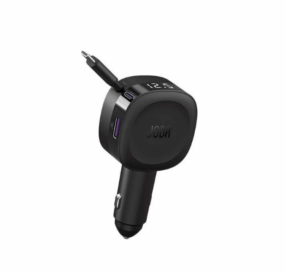 شاحن سيارة كار فليكس جودا 60 واط مع كابل مدمج بمنفذين USB-C و USB-A - أسود