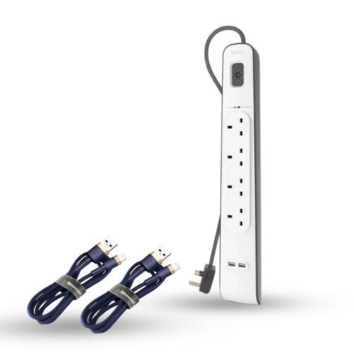 بكج الشحن 5 ( توصيلة بلكن 6 مداخل مع 2 منافذ USB +...