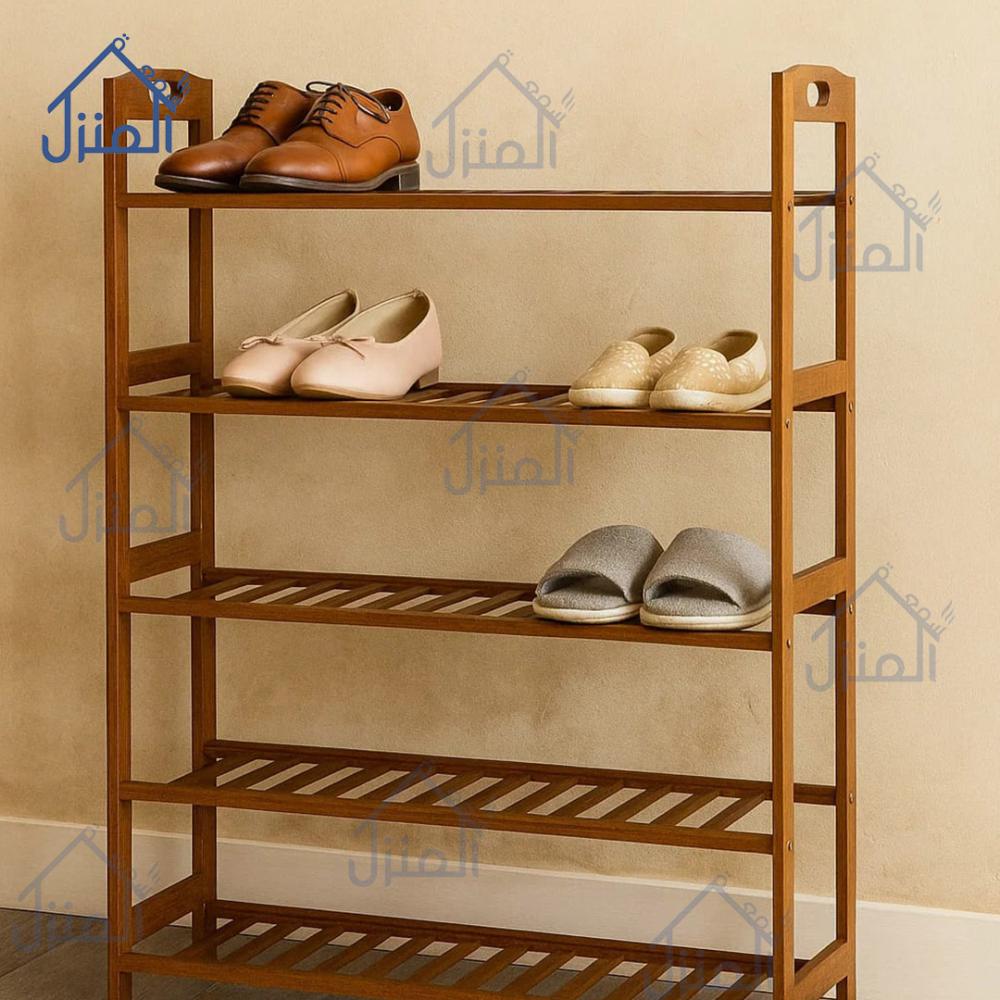 منظم أحذية خشبي 5 طوابق لون بني كلاسيكي