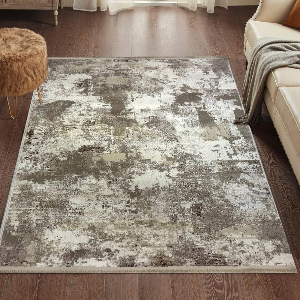 سجاد مودرن بيج ورمادي نقش تجريدي دافئ