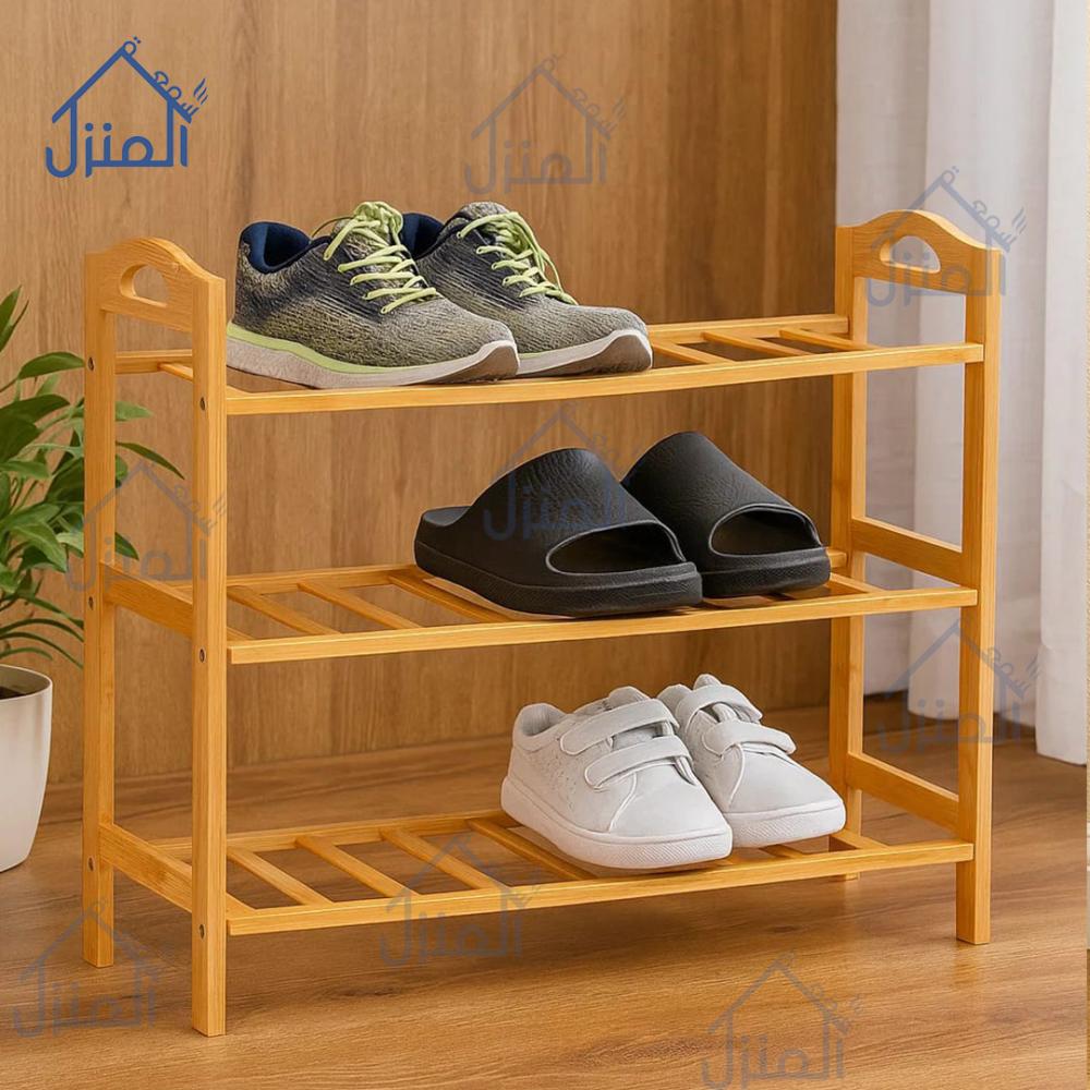 رف أحذية خشبي 3 طوابق لون خشبي طبيعي