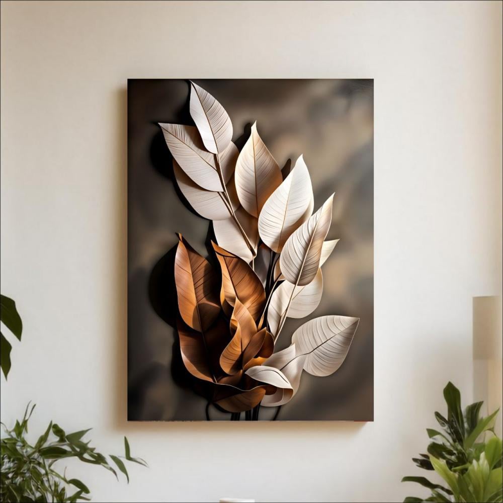 لوحة أوراق الشجر طوب بيج طباعة كانفس