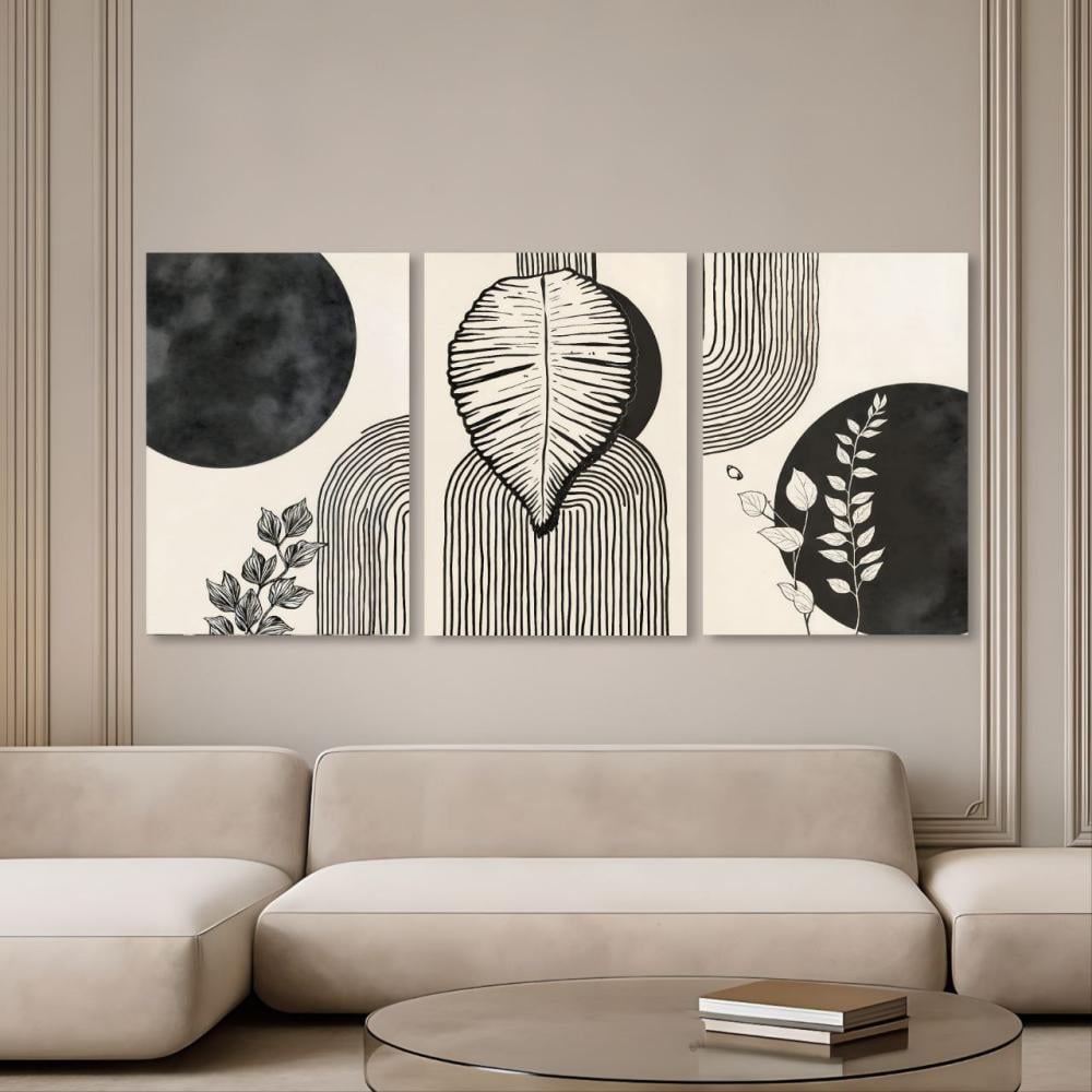 طقم 3 لوحات بوهيمي أسود نوفا طباعة كانفس