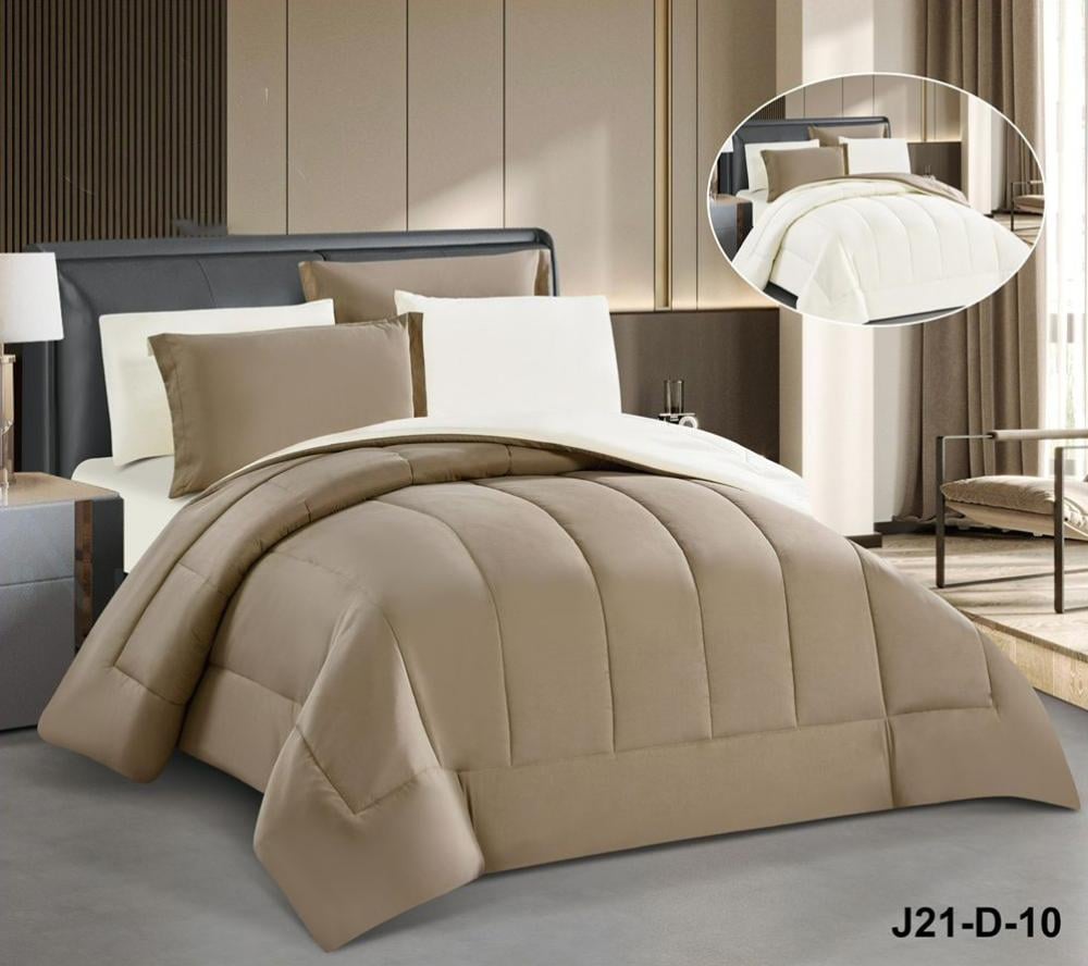 مفرش فندقي نفرين إيزل وجهين مايكروفايبر لون بني و سكري