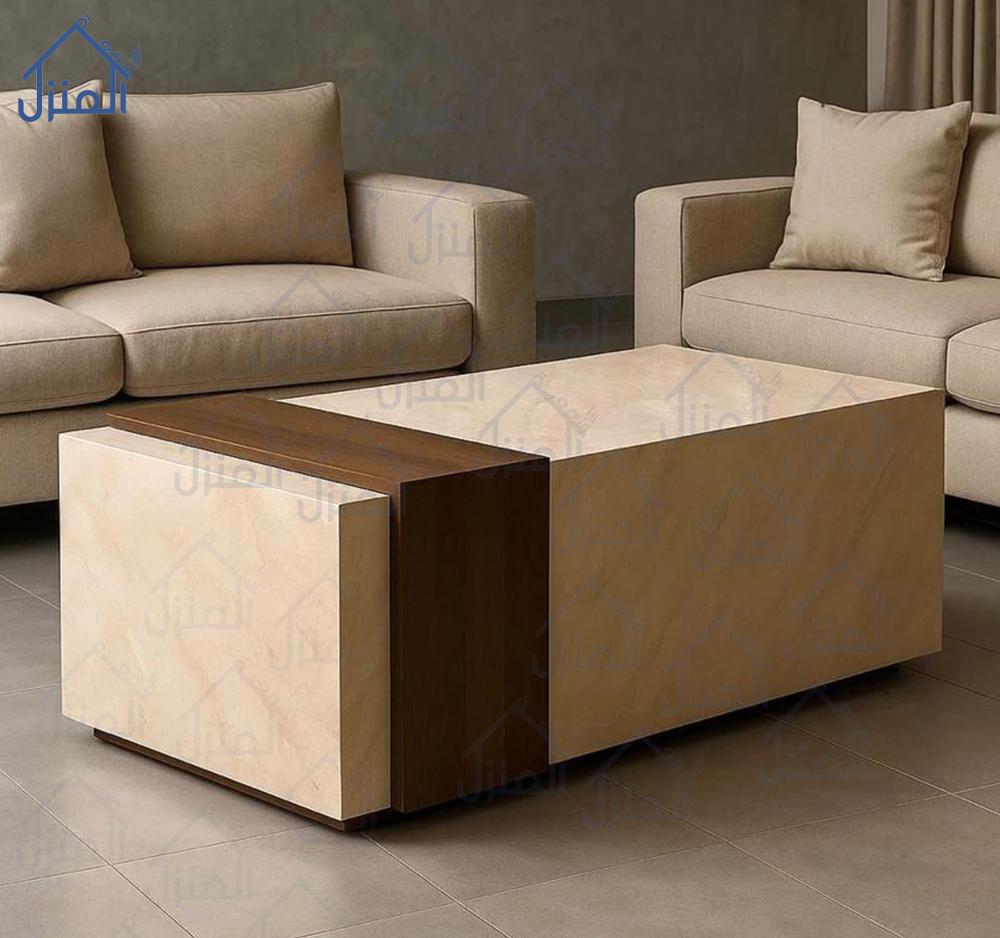 طاولة قهوة خشبية بديل حجر