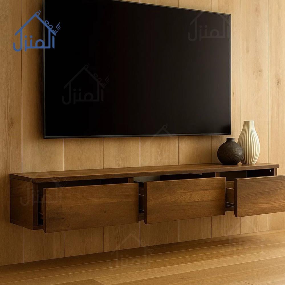 طاولة تلفزيون جدارية معلقة لون بني مقاس 180
