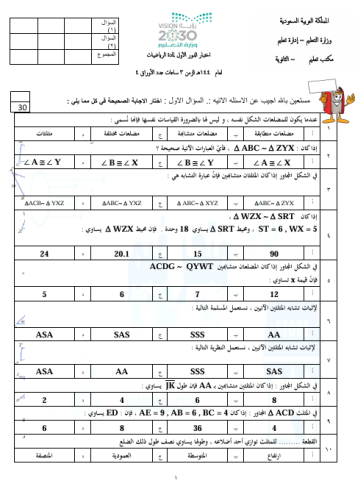 اختبار نهائي الفصل الدراسي الثالث