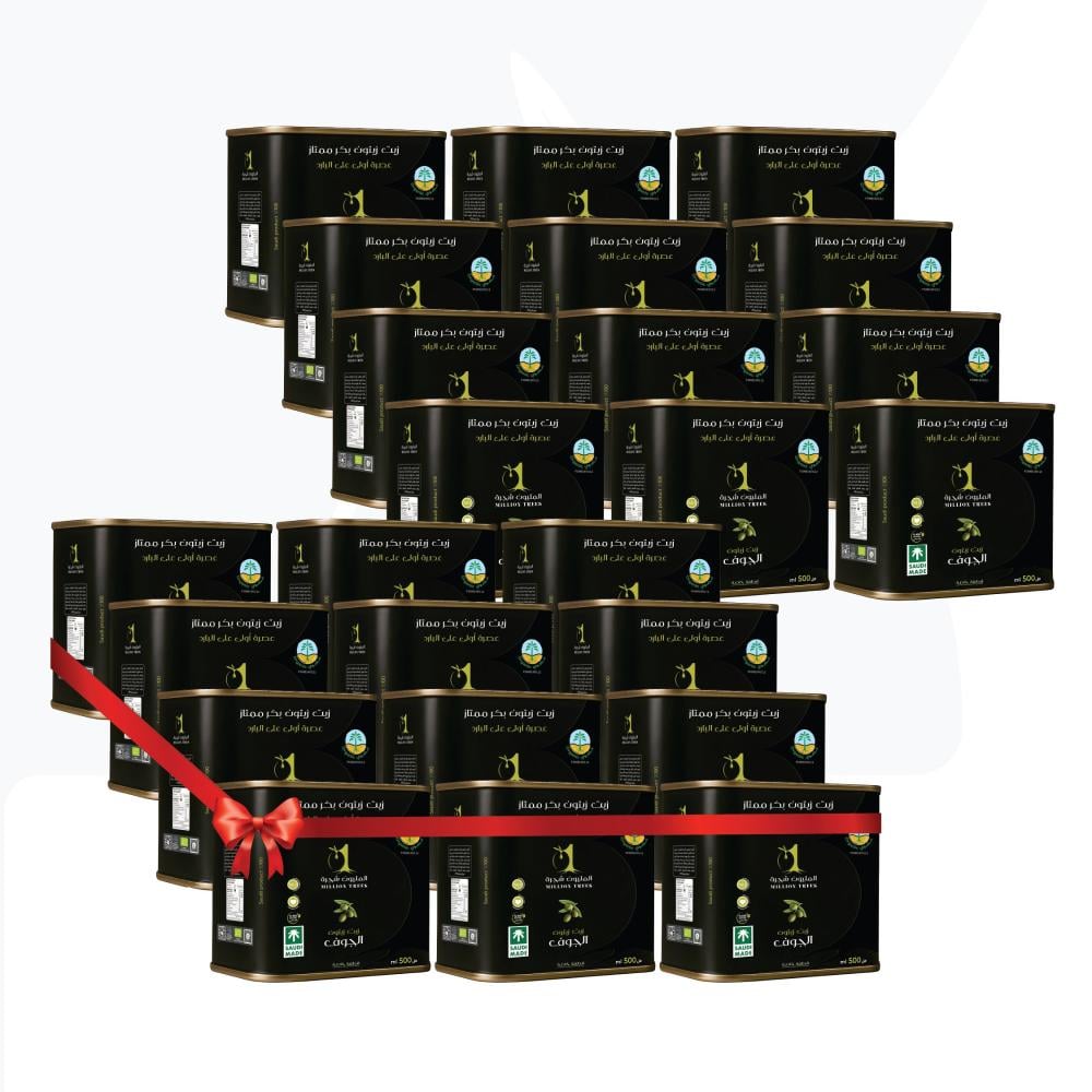 بكج  زيت زيتون الجوف القطفة الخاصة عبوة 500مل 12 عبوة + 12 عبوة مجاناً