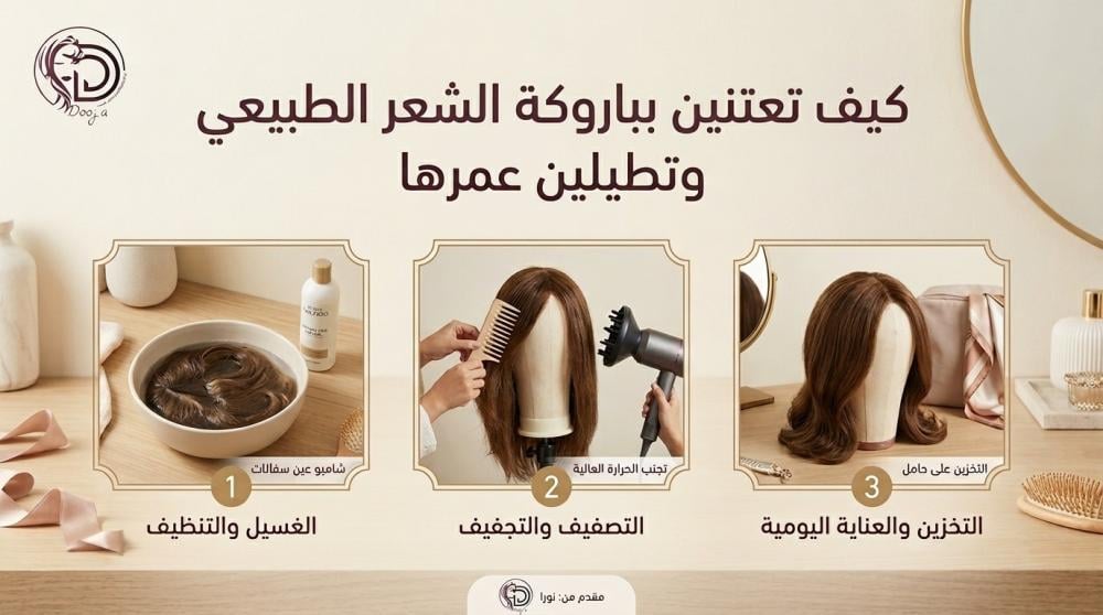 العناية بالباروكة الطبيعية