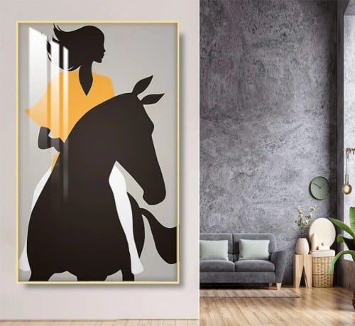 لوحة فنية  يتصميم خيل مع إمراة