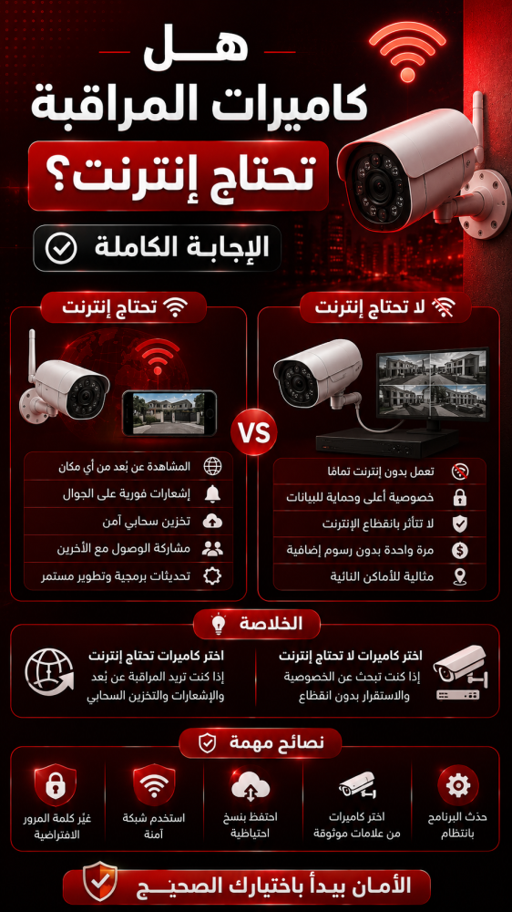 هل كاميرات المراقبة تحتاج إنترنت؟ الإجابة الكاملة
