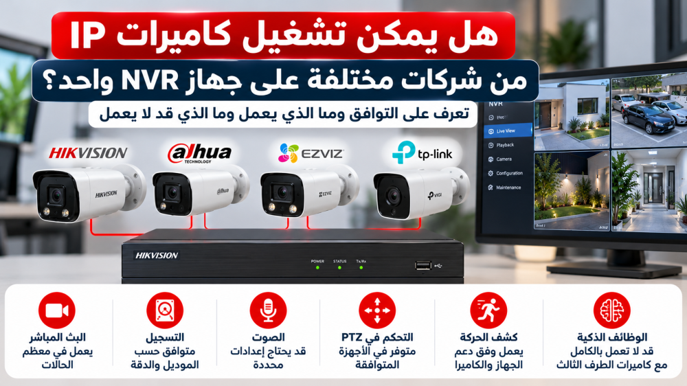هل يمكن تشغيل كاميرات IP من شركات مختلفة على جهاز NVR واحد
