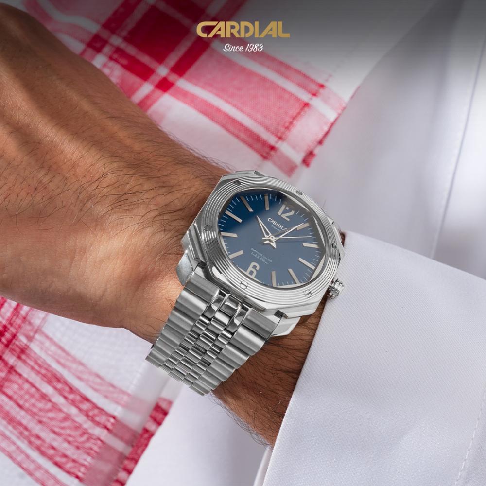 ساعة رجالية كارديال فضي مينا أبيض