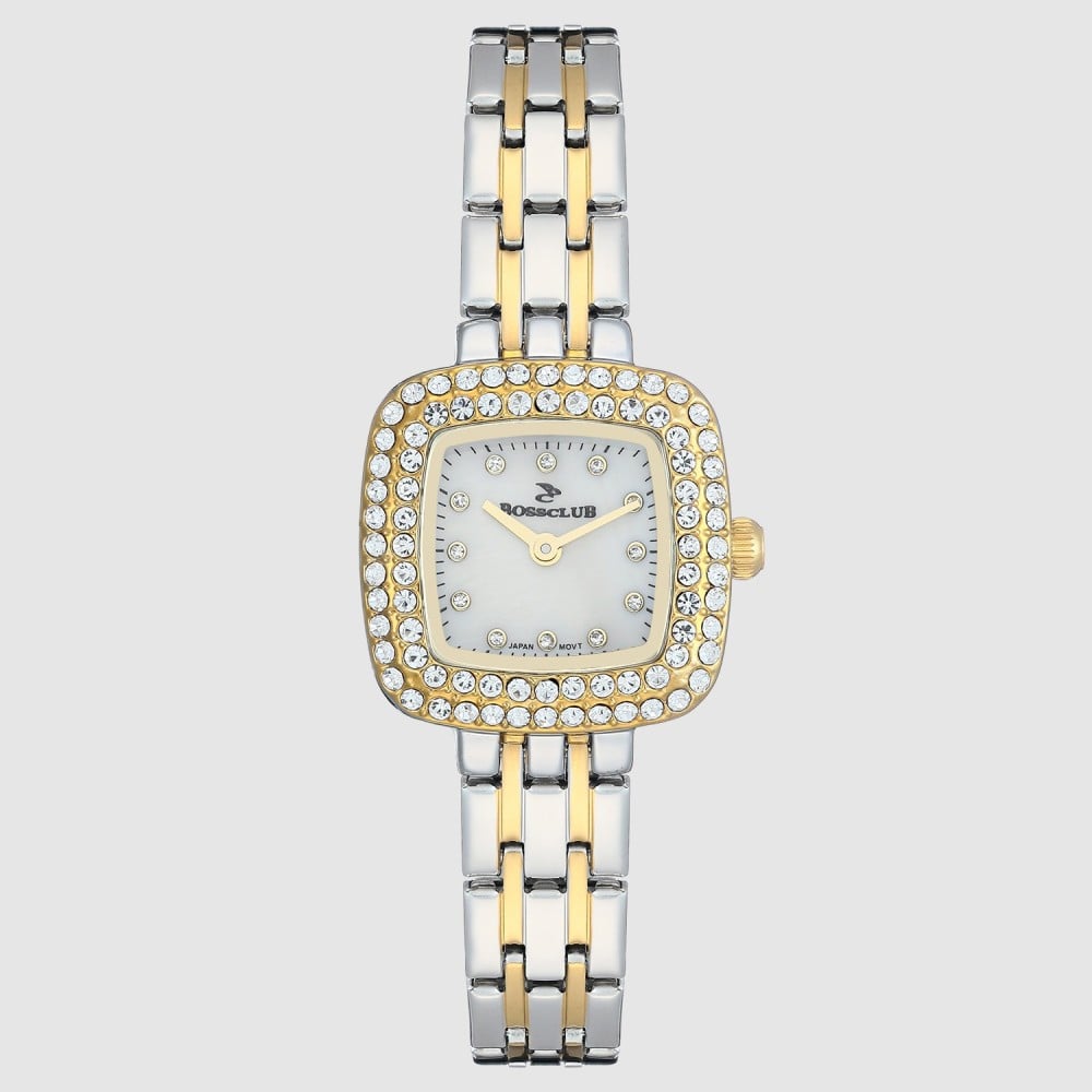 ساعة نسائية بوس كلوب فضي إطار ذهبي