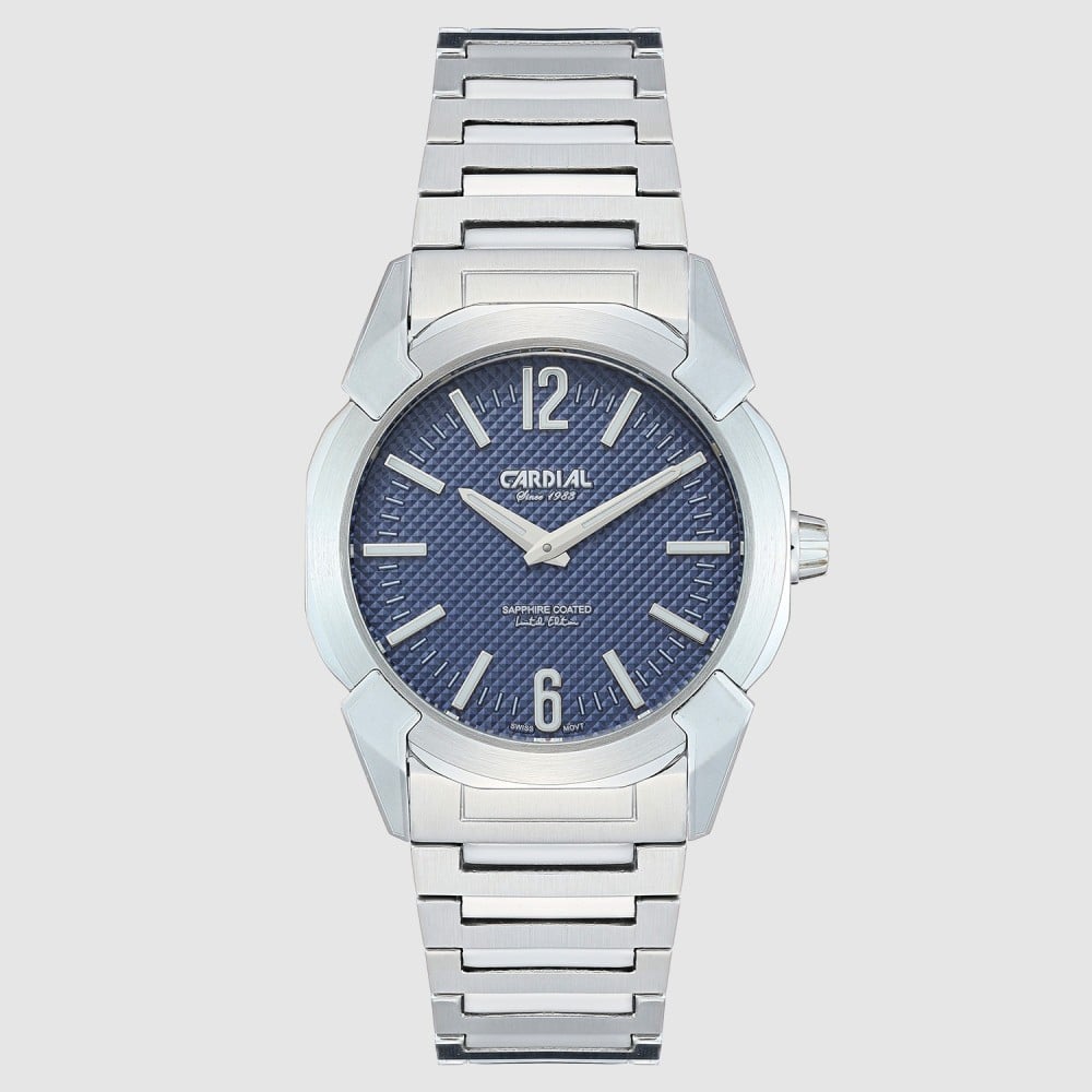 ساعة رجالية كارديال فضي مينا كحلي