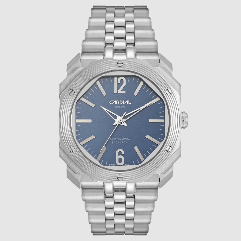 ساعة رجالية كارديال فضي مينا كحلي