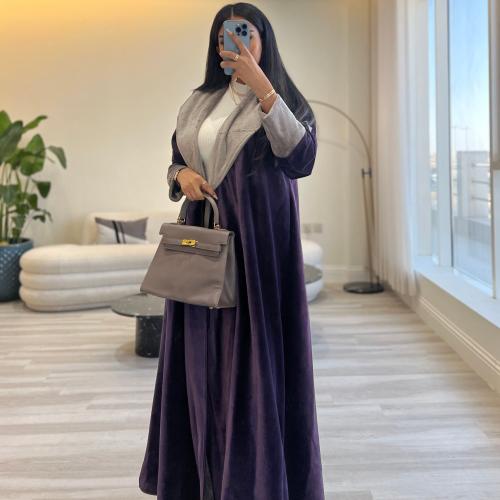عباية فرو خزامى - طرحة شيفون