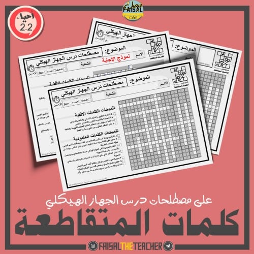 كلمات متقاطعة لدرس الجهاز الهيكلي - احياء 2-2