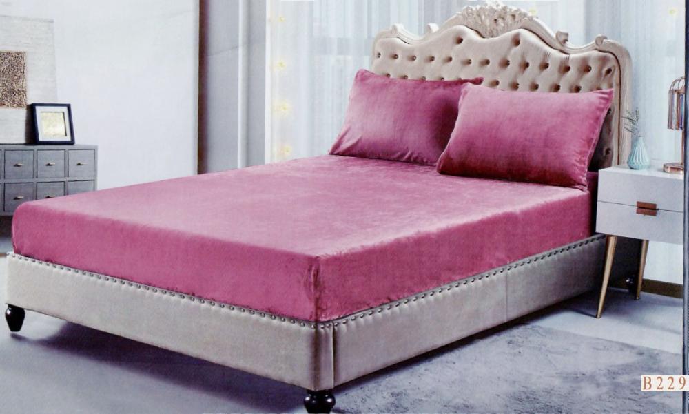 شرشف مطاط هوم مخمل لون وردي شتوي مزدوج 38+200*cm 200
