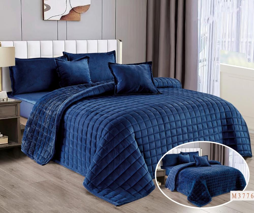 مفرش مضغوط ديم مخمل فرو لون أزرق شتوي مفرد ونصف