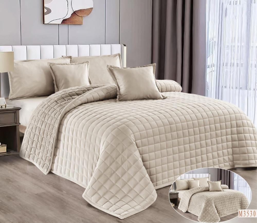 مفرش مضغوط ديم مخمل فرو لون بيج شتوي مزدوج