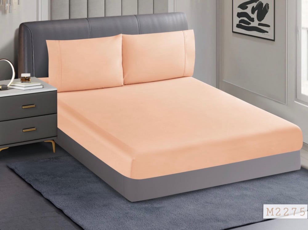 طقم شرشف مطاط 3 قطع لون برتقالي فاتح قطن 100% مفرد ونصف