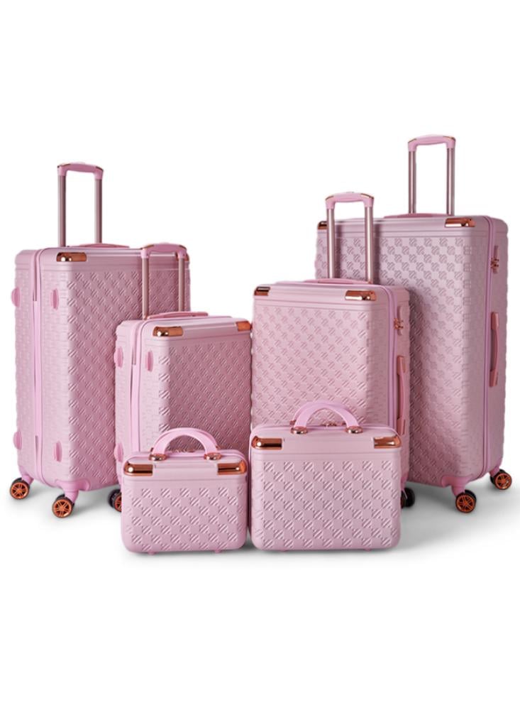 طقم شنط سفر حجم كبير مكون من 6 حقائب من ليمرا لون وردي