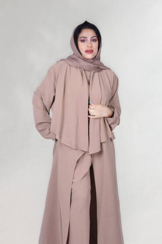 عباية (طقـــم) موديل قصة أمامية | بيج وردي