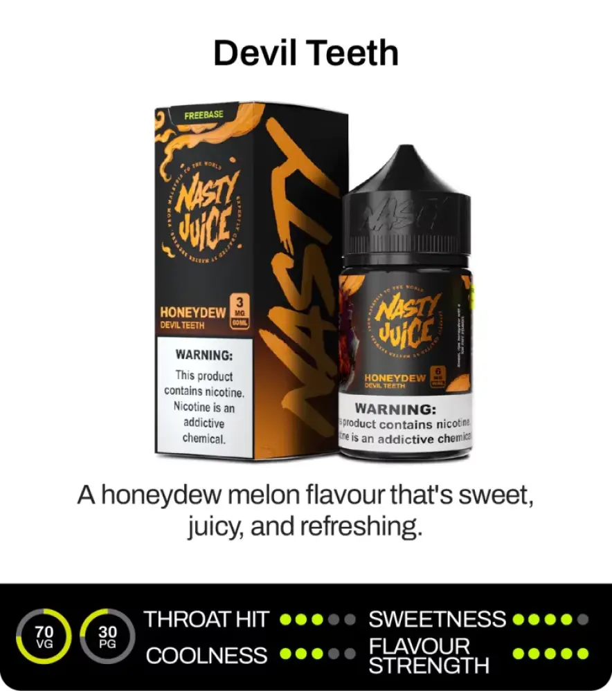 Nasty Juice Devil Teeth Freebase | Honeydew Melon Mint E-Liquid - VIP Fun  your first destination for libations shisha and honey