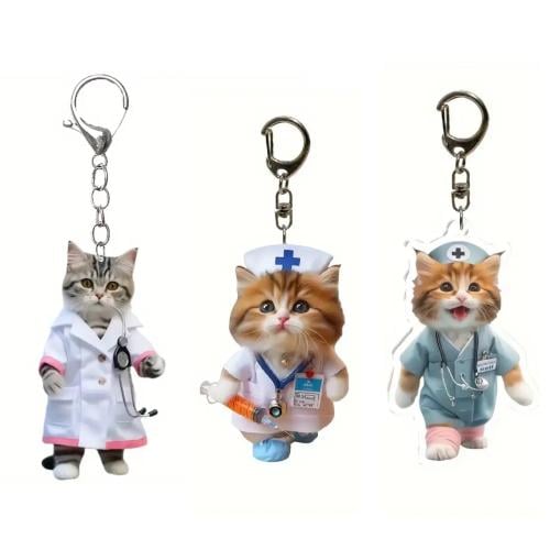 Medical cat-themed keychain