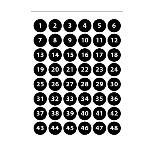 ملصقات ارقام من رقم 1 إلى رقم 48 قص دائري 3 سم استكر لامع