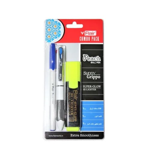 قلم 4 ألوان فلير هندي مع قلم جاف مع قلم تظهير هاي لايتر