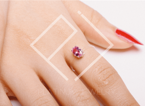 خاتم شفاف ذهب ابيض و  حجر طبيعي معالج