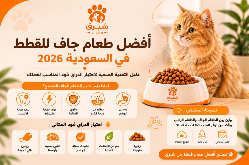 أفضل طعام جاف للقطط في السعودية 2026 | دليل اختيار الدراي فود الصحي