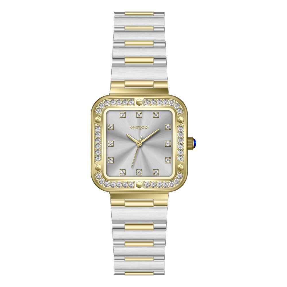 ساعة من ماركة MARVINA نسائية لون ذهبي وفضي المرصعة بالأحجار