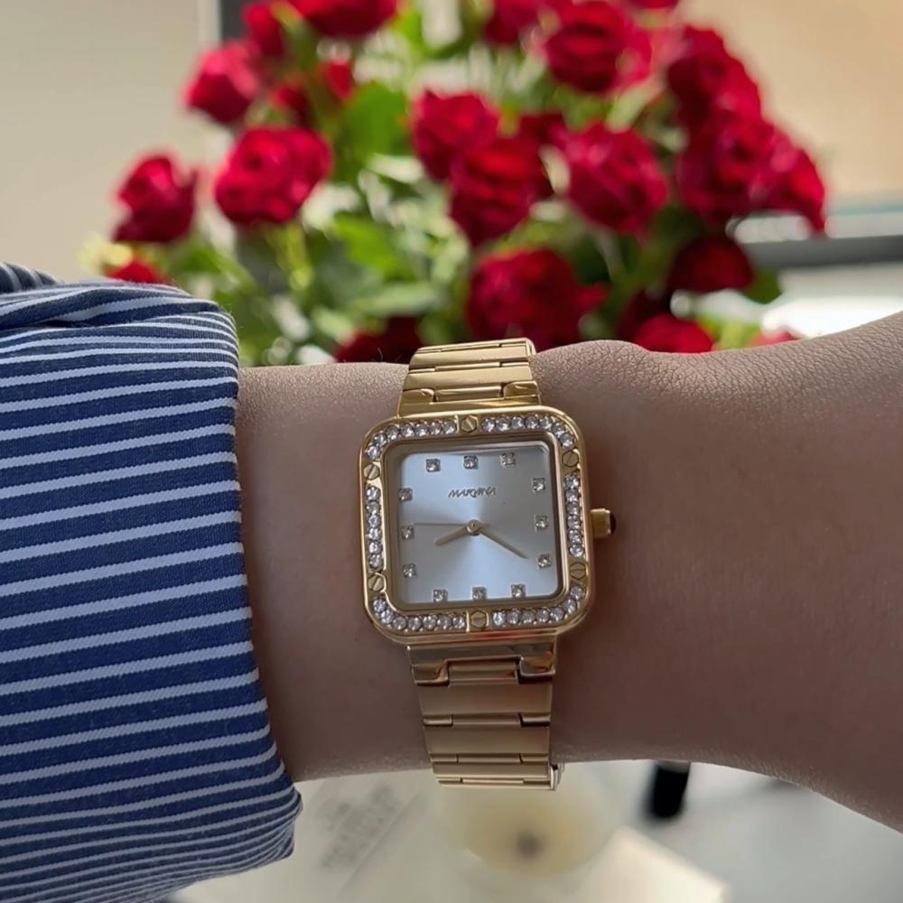 ساعة من ماركة MARVINA نسائية لون ذهبي وفضي المرصعة بالأحجار