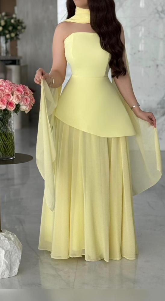 فستان نسائي من الشيفون ناعم لون ليموني