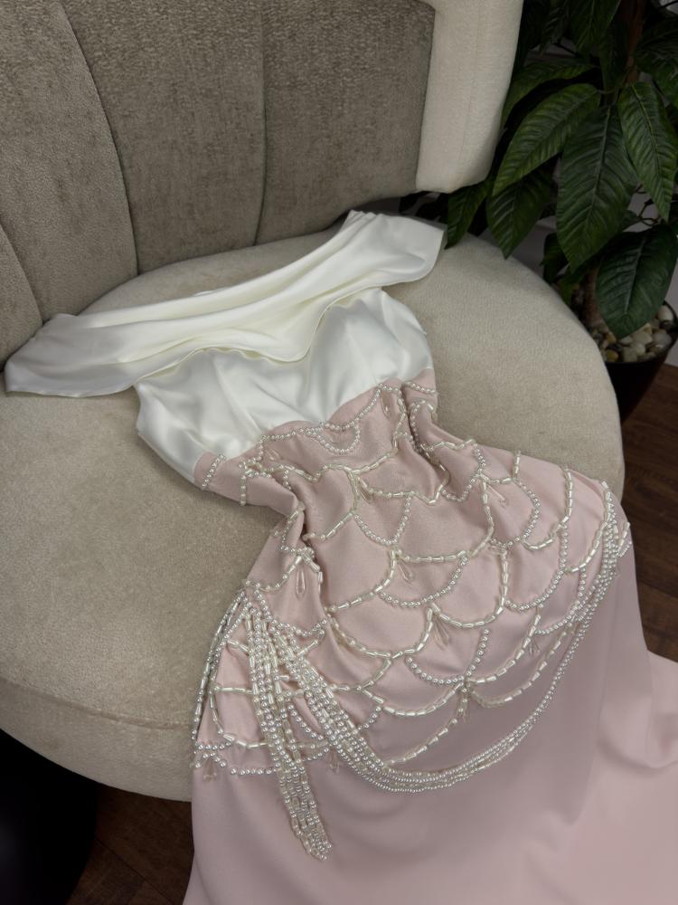 فستان سهره نسائي مطرز لولو لون بنكي