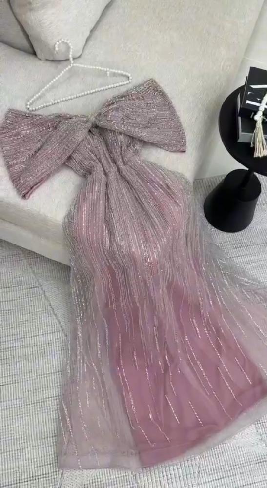 فستان سهره نسائي مطرز خرز لون لحمي