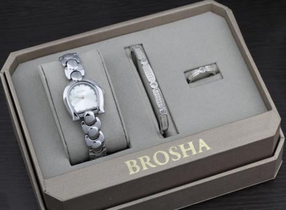 طقم نسائي من BROSHA استيل اسواره زيركون ذهبي وفضي