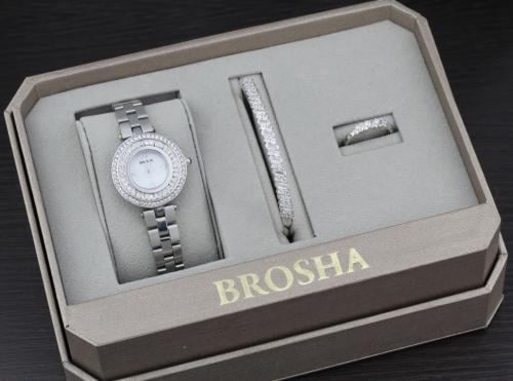 طقم نسائي من BROSHA استيل زيركون فضي وذهبي