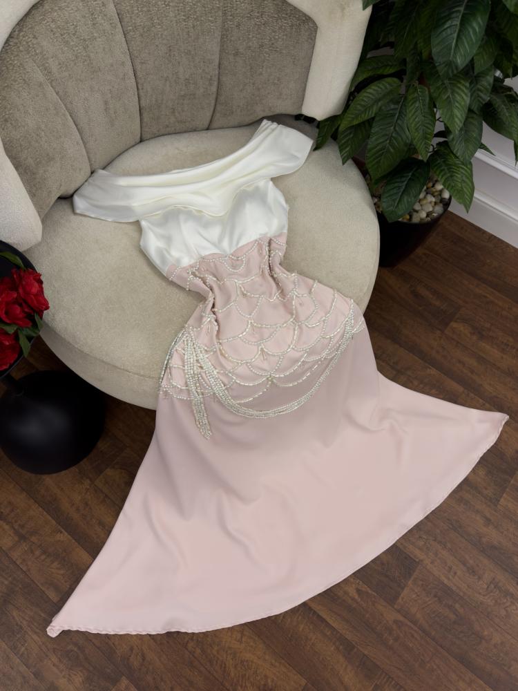 فستان سهره نسائي مطرز لولو لون بنكي