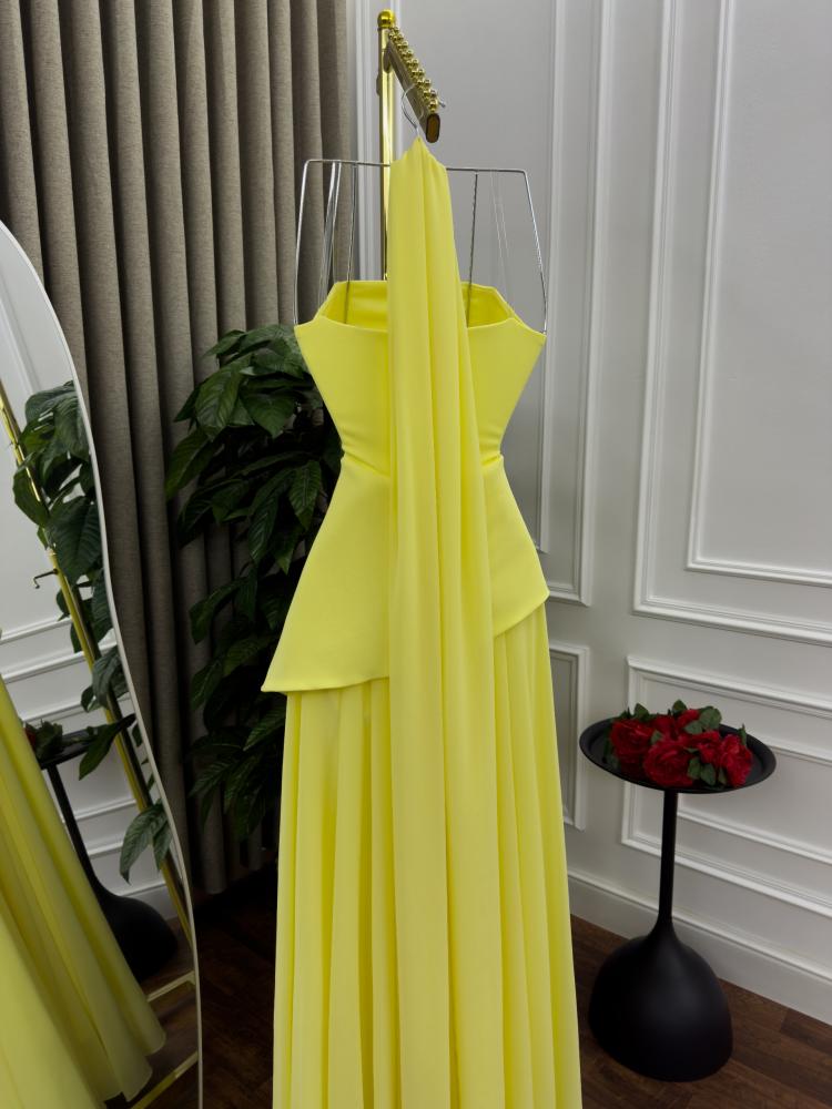 فستان نسائي من الشيفون ناعم لون ليموني