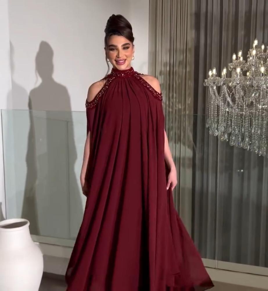 فستان سهره نسائي شيفون لون عودي