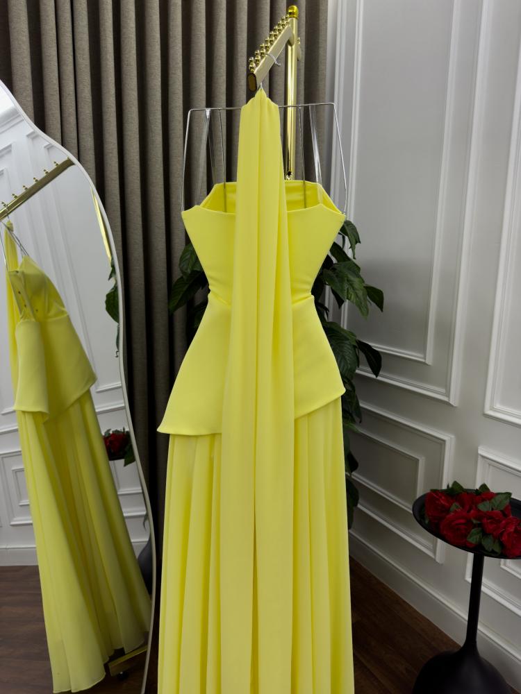 فستان نسائي من الشيفون ناعم لون ليموني